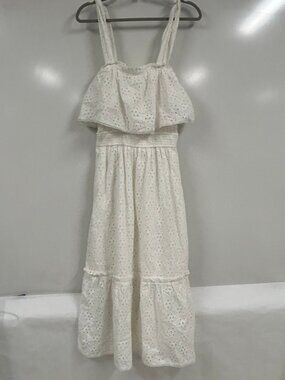 Dress Forum White Eyelet Midi Dress Size Medium Cottagecore Tiered Euro Summer